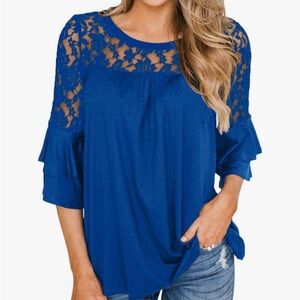 Elegant Blue Lace Women's Top